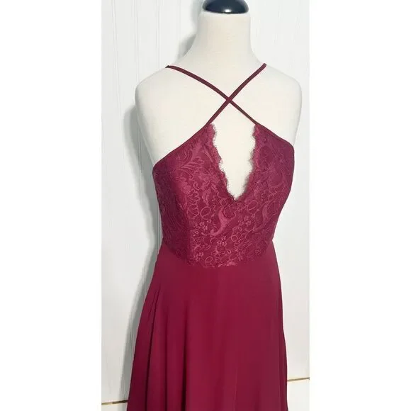 Hayley Paige Occasions Sleeveless Lace Bridesmaid Dress 52017 Maroon Red  Size 10